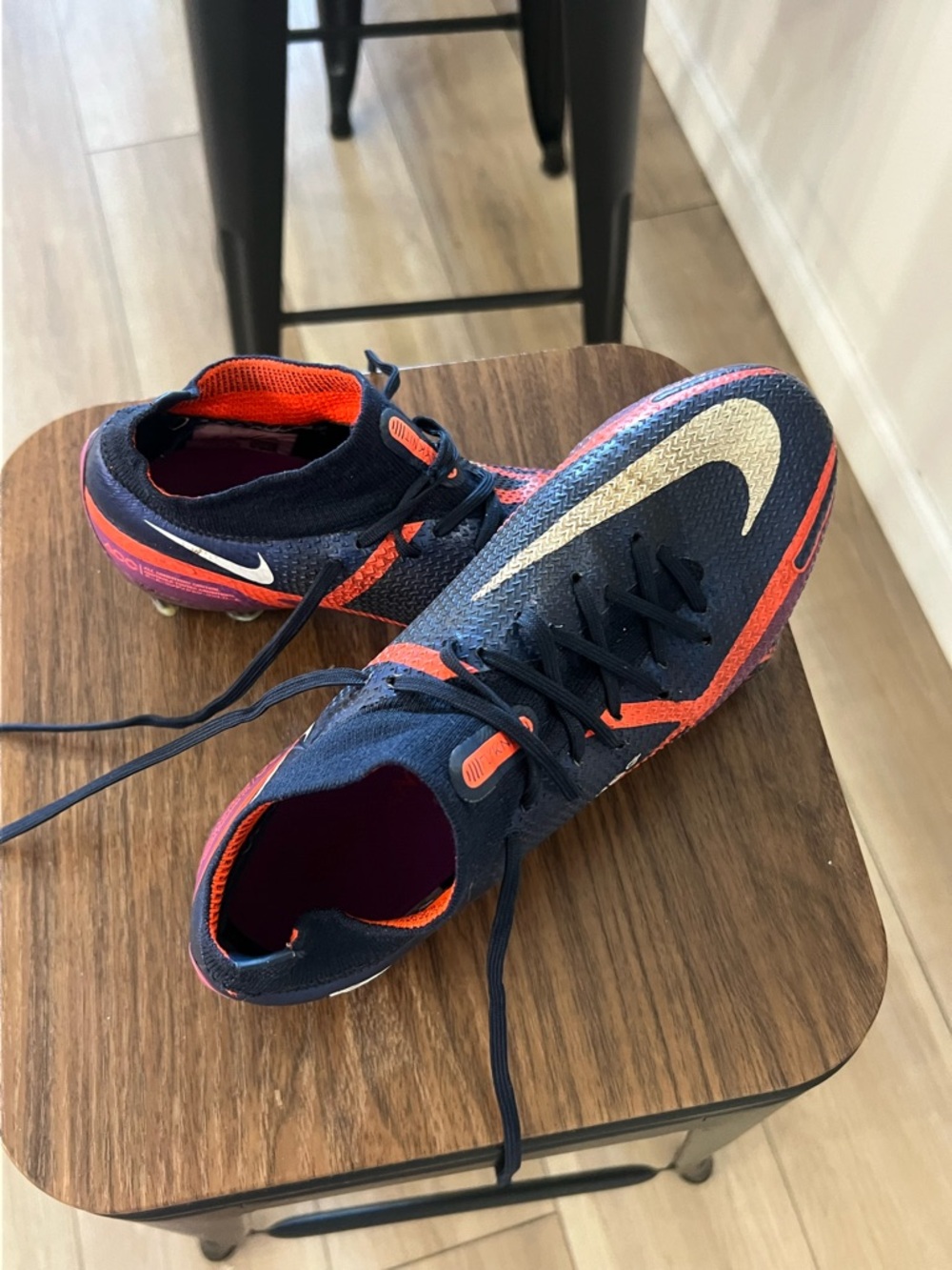 Nike Navy and Orange Soccer Cleats with White Swoosh